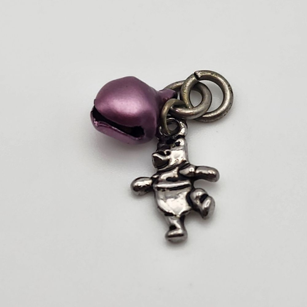 Disney Winnie the Pooh Silver Tone & Purple Bell Charm